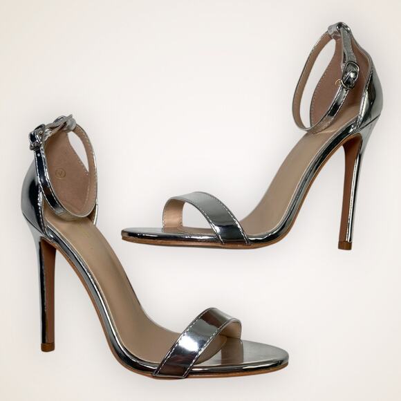 PrettyLittleThing Women’s 6 Silver Open Toe Strappy High Heels - Picture 2 of 8